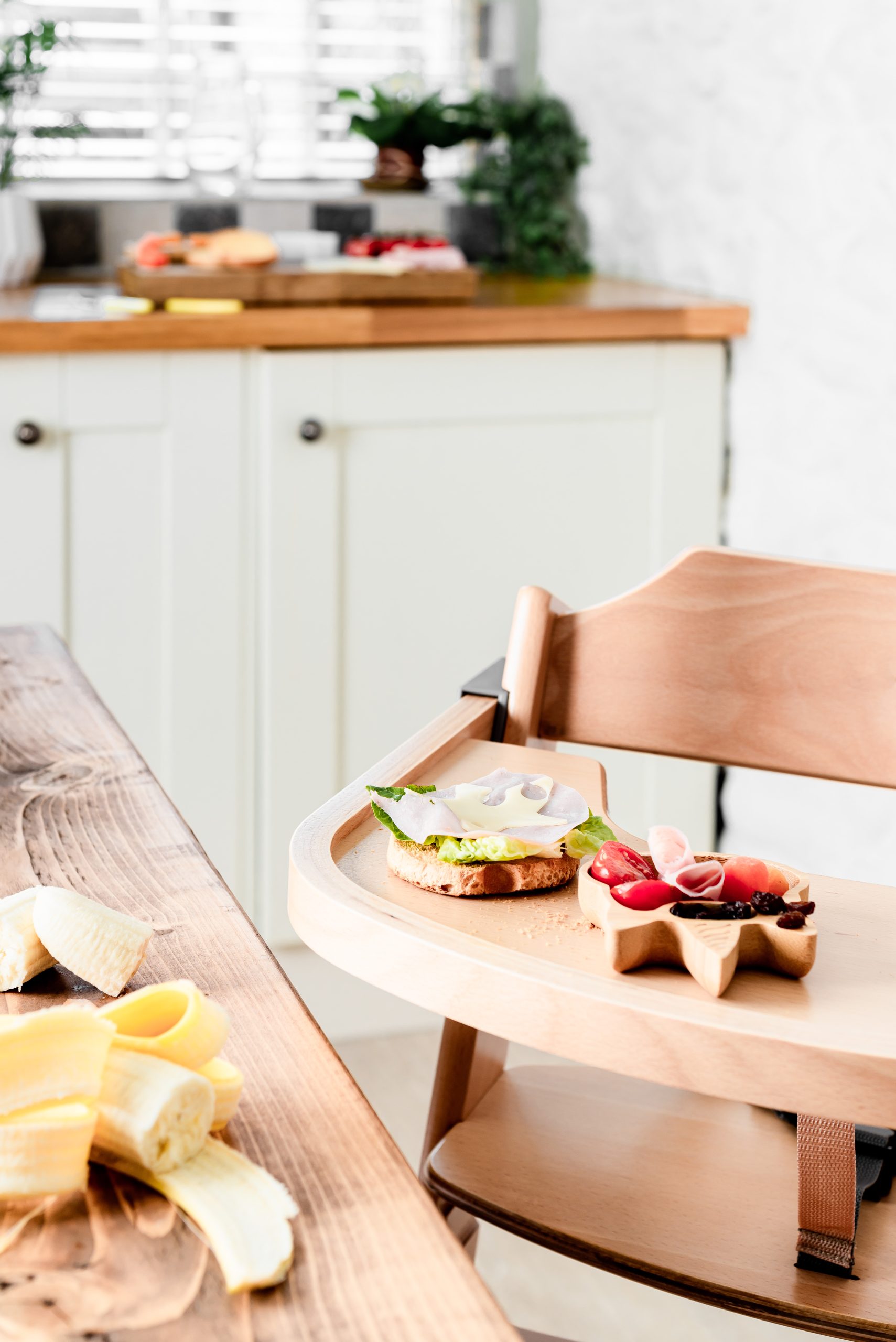 high chair with food